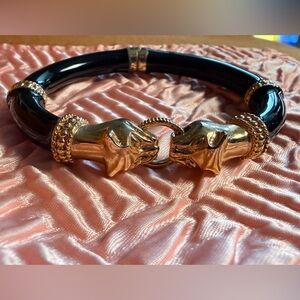 Vintage Gold Panther Head Black Resin Bangle Bracelet
